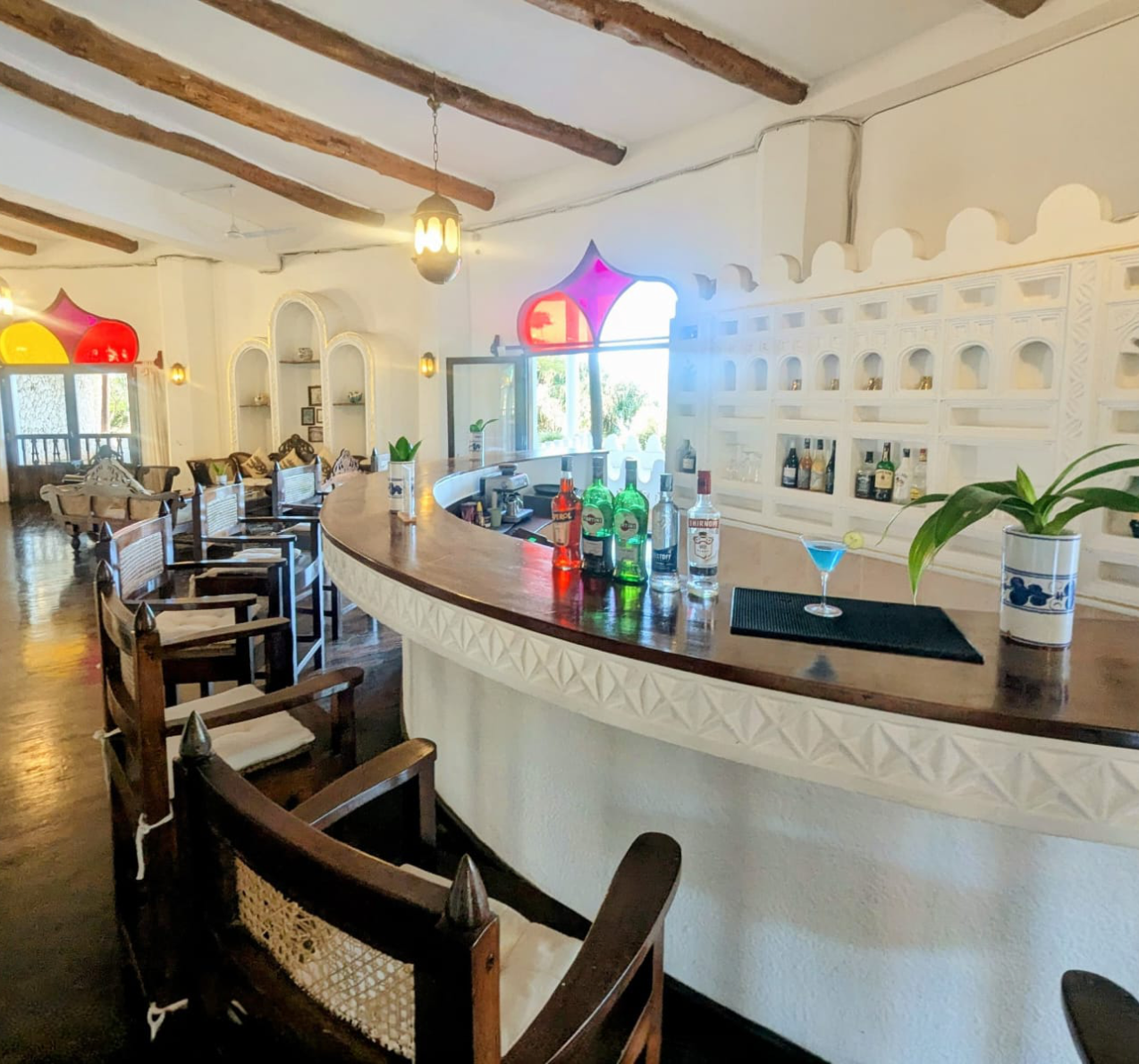 Indoor bar with bright lights