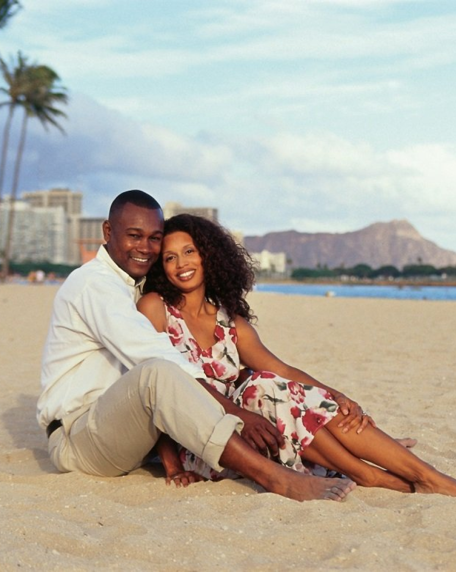 Couple sitting on the beach